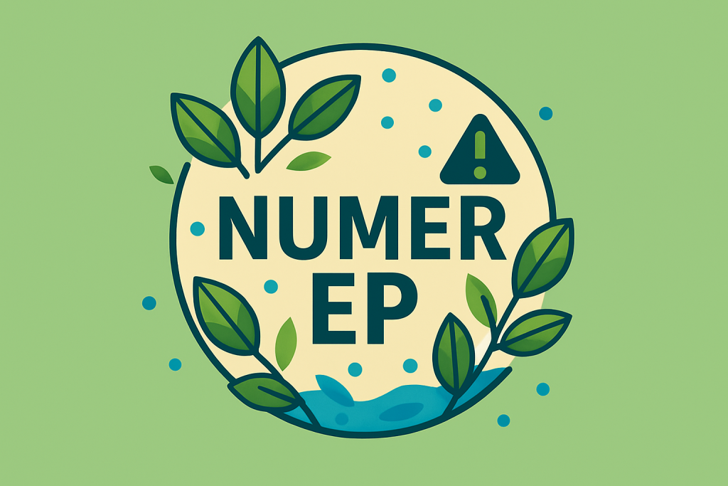 Grafika informacyjna LGD Żywiecki Raj. W&nbsp;centrum jasne koło z&nbsp;dużym napisem: NUMER EP, otoczone liśćmi i&nbsp;roślinnymi motywami. Po prawej stronie ikona ostrzeżenia.